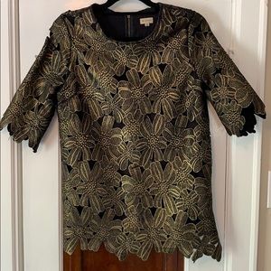 Gold & Black Flower Appliqué Top